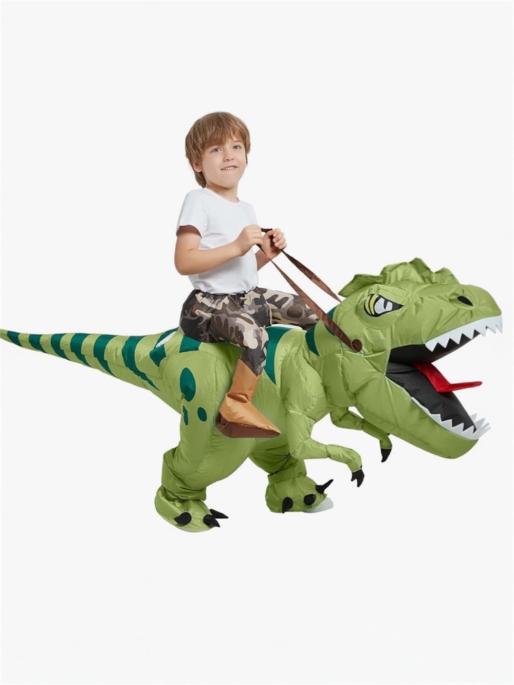 One Casa Kids Inflatable T-Rex Ride On Costume Green Dinosaur